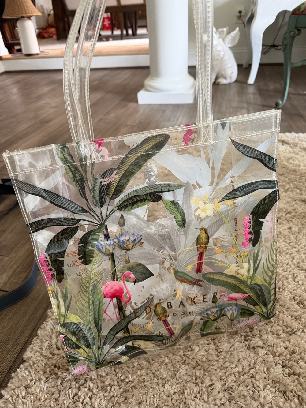 Ted Baker Clear Tote with Pink Flamingos and Green Foliage - Picture 2 of 3